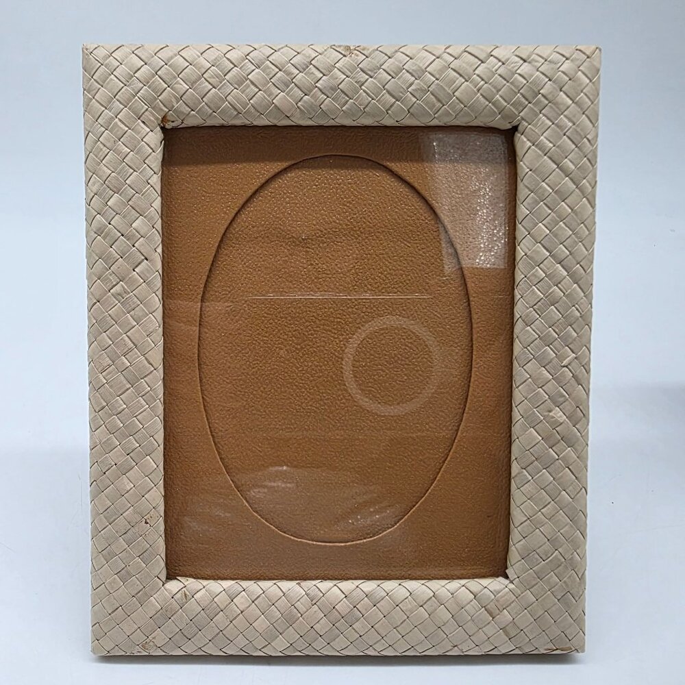 Woven Straw Oval Photo Frame Beige With Black Backing